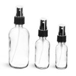 30 ml Boston Round Empty Glass Bottle with Black Fine Mist Spray Pump