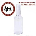 30 ml Boston Round Empty Glass Bottle with White Fine Mist Spray Pump