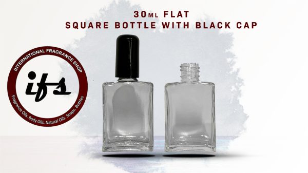 30ML FLAT SQUARE BOTTLE WITH BLACK CAP