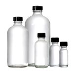 30ml (1 OZ) Glass Boston round bottle w/ Black Cone Caps
